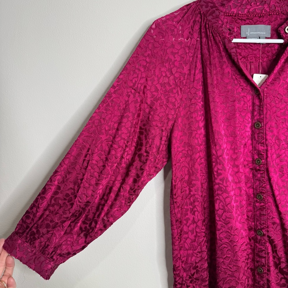 NWT Anthropologie Susanna Berry‎ Velvet Burnout Floral Vampy Button Up Blouse S - Picture 3 of 10